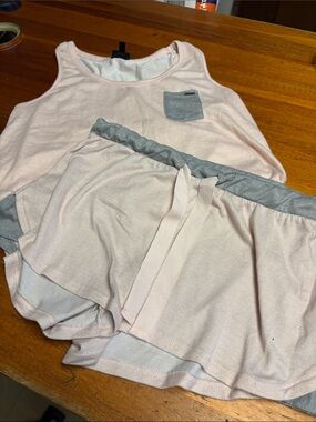 Tahari Pale Pink Tank & Shorts Sleep Set with Gray Trim